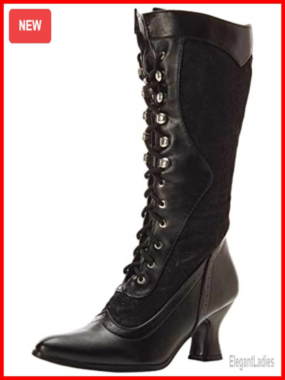 Lace Up Knee High Boots 2.5 Inch Stacked Heel Costume Victorian Steampunk